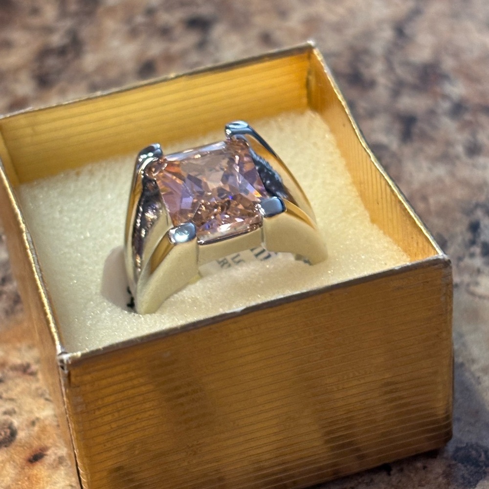 Lia Sophia Silver Modern Ring with Square-Cut Light Pink Gemstone